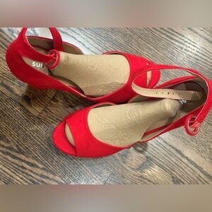 Sun + Stone Red Open-Toe Heels